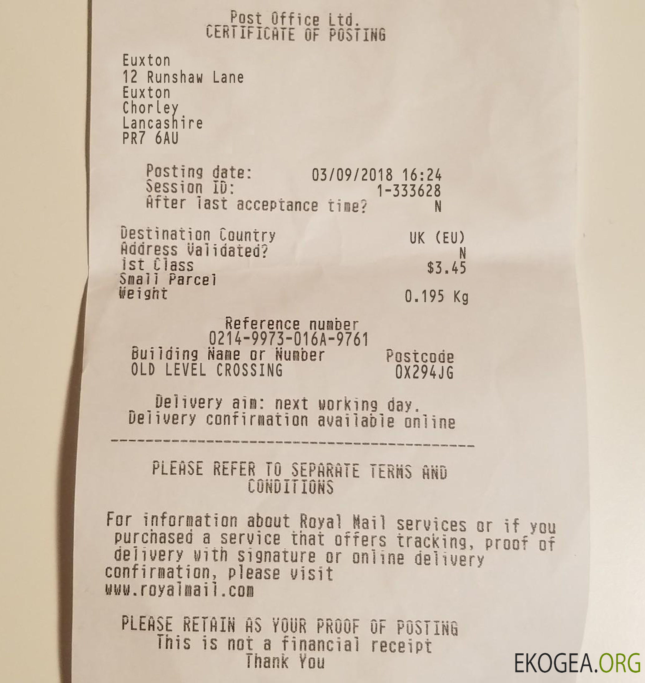 Chèque de paiement de la Poste Ltd